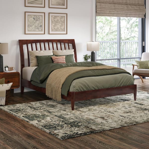 AFI Orleans Walnut Brown Solid Wood Frame Full Low Profile Sleigh Platform Bed
