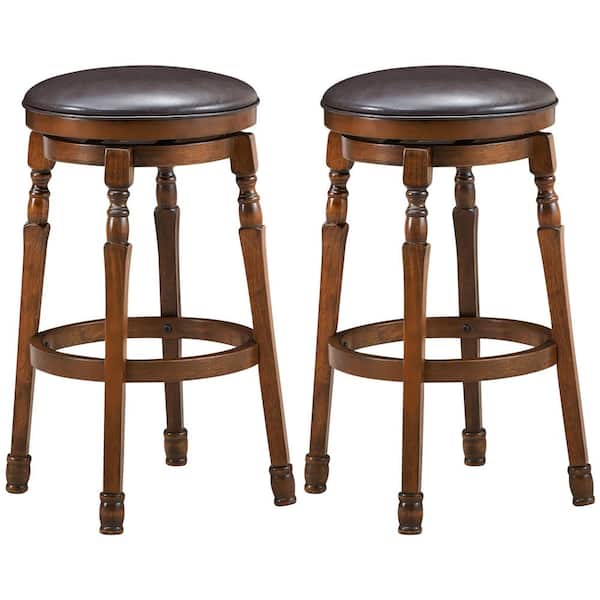 Costway 29 in. Walnut Swivel Bar Stool with Leather Padded