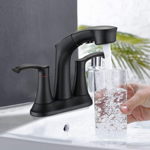Unbranded Centerset Faucet 2-Handle 4 in. Bathroom Faucet with Pull Out Sprayer Stainless Steel Utility Sink Faucet in Matte Black