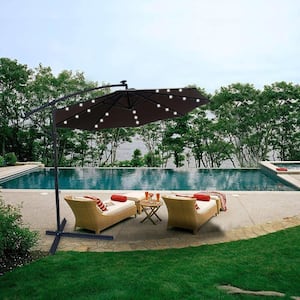 10 ft. Outdoor Cantilever Solar Powered Patio Umbrella in Chocolate with Crank