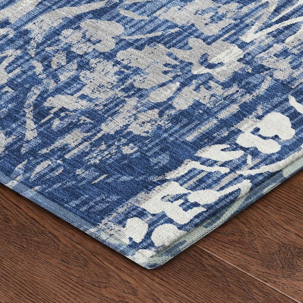 Mayfield Premium Machine Washable Abstract AMF2482 Navy 10 ft. x 14 ft. Area Rug