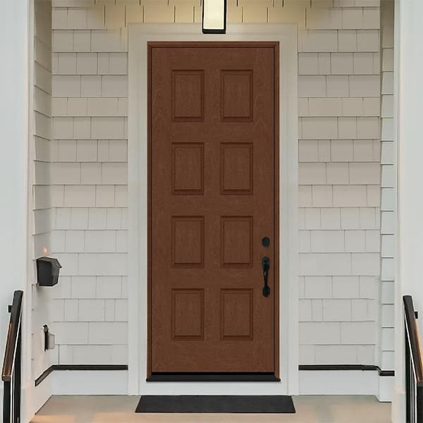 Regency 36 in. x 96 in. Universal Handing 8-Panel Chestnut Stain Mahogany Fiberglass Front Door Slab