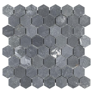Crag Hex Black 11-1/8 in. x 11-1/8 in. Natural Stone Mosaic Tile (0.88 sq. ft./Each)
