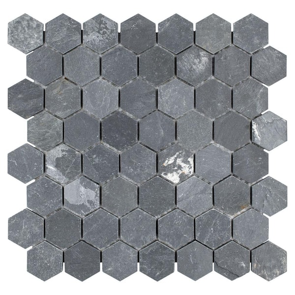 Merola Tile Crag Hex Black 11-1/8 in. x 11-1/8 in. Natural Stone Mosaic Tile (0.88 sq. ft./Each)