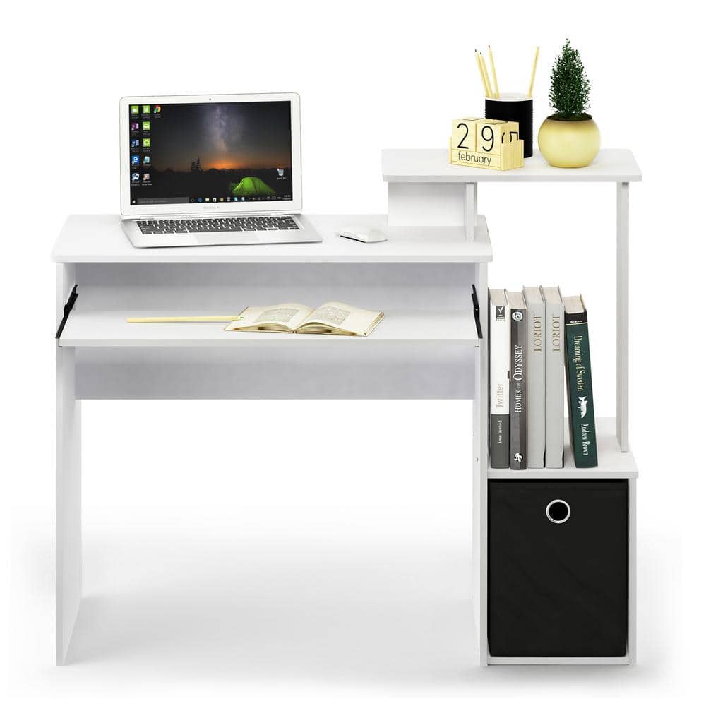 White and Black Compact Wood Computer Desk with Drawer