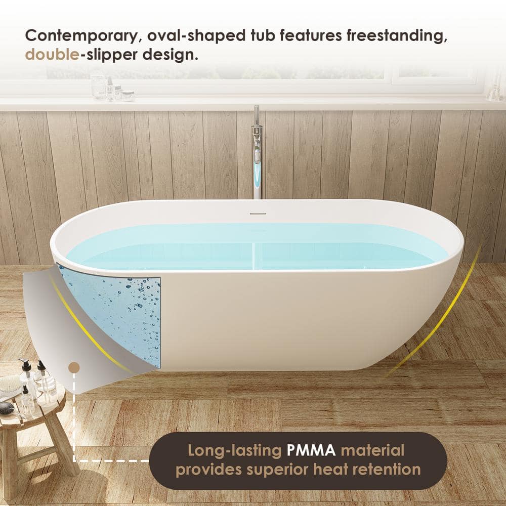 Ryder 59'' Matte White Solid Surface Freestanding Bathtub
