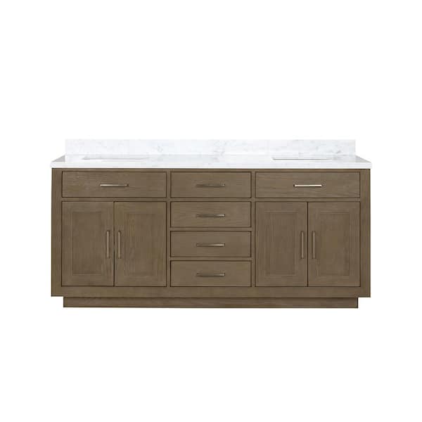 Condor 72 in W x 22 in D Grey Oak Double Bath Vanity and Carrara Marble Top