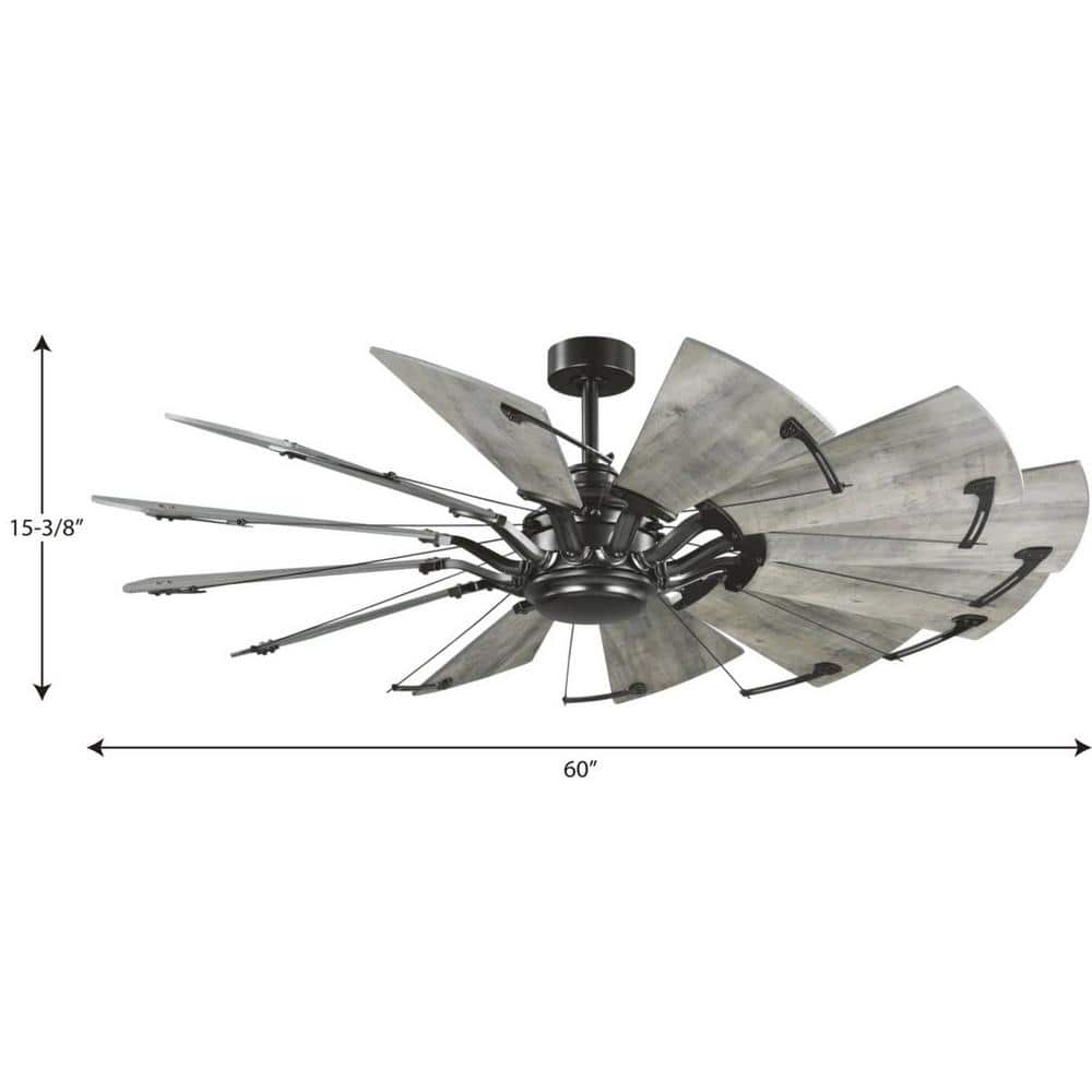 60-Inch Matte Black Windmill Ceiling Fan with Remote