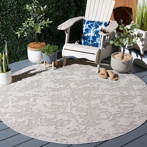 Global Gray/Light Gray 7 ft. x 7 ft. Round Abstract Indoor/Outdoor Patio Area Rug