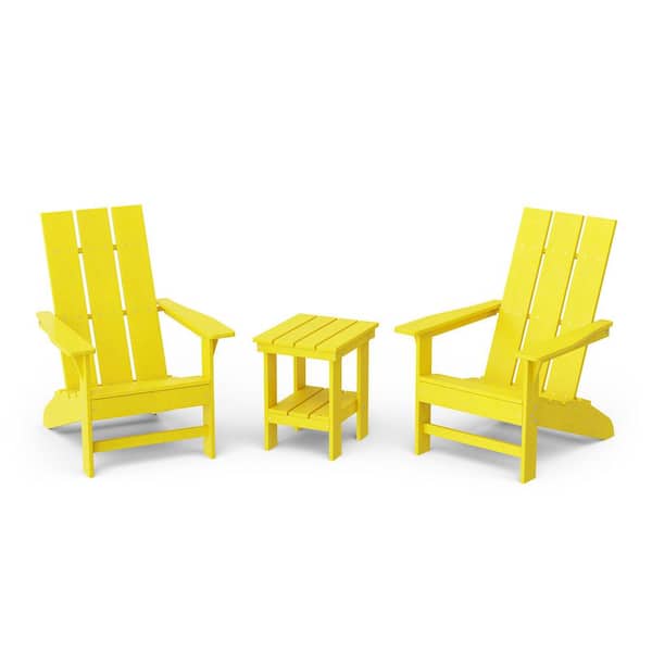 Wildridge Freedom Lemon Yellow HDPE Plastic Modern Outdoor Adirondack Chair with Side Table (2-Pack)