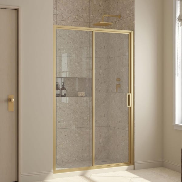 Stanford 46 3/16 in. - 48 in. W x 74 in. H Alcove Sliding Framed Shower Door in Brushed Gold Finish