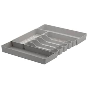 Hexa Stone Gray 6-Divider Expandable Silverware Tray, Easy-to-Clean Modern Kitchen Storage and Cutlery Utensil Holders