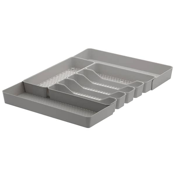 Spectrum Hexa Stone Gray 6-Divider Expandable Silverware Tray, Easy-to-Clean Modern Kitchen Storage and Cutlery Utensil Holders