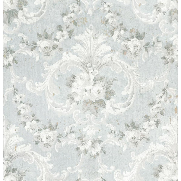 ZIO AND SONS This Old Hudson Vintage Blue Rose Damask Wallpaper Sample