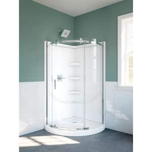 38 in. L x 38 in. W x 72 in. H Corner Pan/Wall/Door Shower Stall Kit in White and Chrome