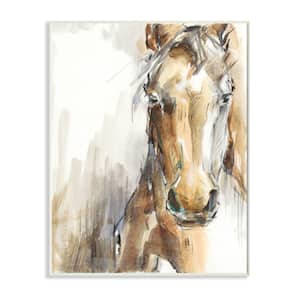 "Horse Portrait Orange Brown Animal Watercolor Painting" by Ethan Harper Wood Abstract Wall Art 19 in. x 13 in.