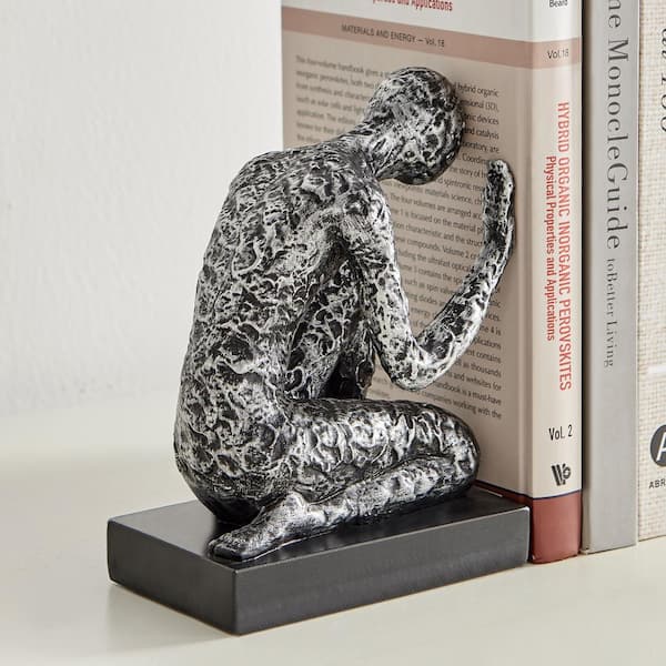 DANYA B Kneeling Figure Sculptures Polyresin Silver and Black