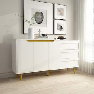 63 in. W Wood Accent Storage Cabinet in White With 3-Doors, 3-Drawers, Gold Metal Legs
