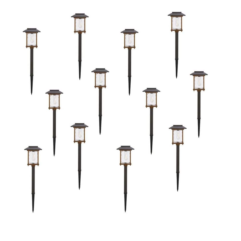 Hampton Bay Parkwood 14 Lumen Bronze 2-Tone Finish LED Weather Resistant Outdoor Solar Path Light with Glass Lens (12-Pack) 52300-024 - The Home Depot