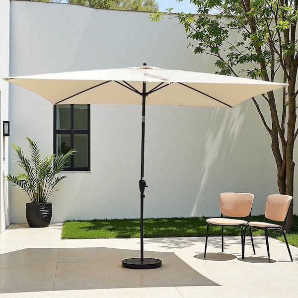 9 ft. x 6 ft. Rectangular Aluminum Market Push Button Tilt with Crank Patio Umbrella in Beige