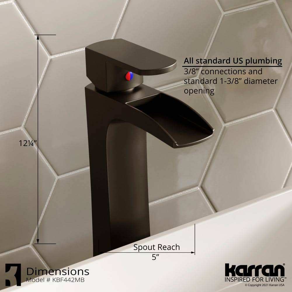 Matte Black Single-Handle Vessel Bathroom Faucet with Drain Assembly