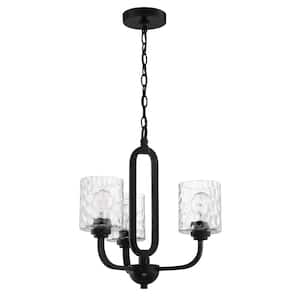 Collins 3-Light Flat Black Finish w/Hammered Glass Transitional Chandelier for Kitchen/Dining/Foyer No Bulb Included
