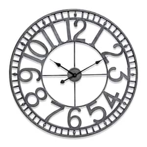 Manhattan Industrial Wall Clock, Analog, Pewter, 32"