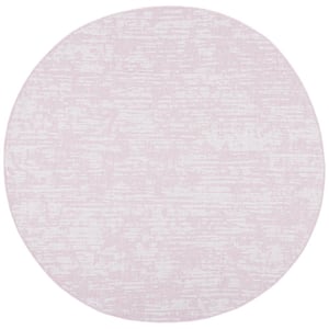 Courtyard Pink/Ivory 7 ft. x 7 ft. Distressed Abstract Indoor/Outdoor Patio  Round Area Rug