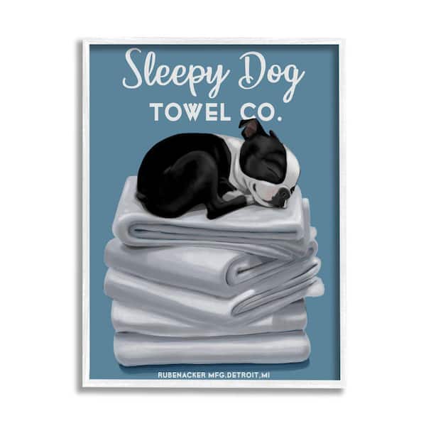 Stupell Industries Sleep Dog Towel Co. Boston Terrier Bathroom By Brian Rubenacker Framed Print Abstract Texturized Art 16 in. x 20 in.