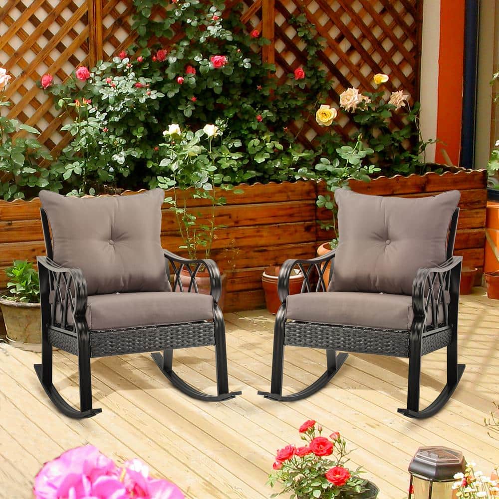 Gray Aluminum Outdoor Rocking Chairs with Padded Cushions