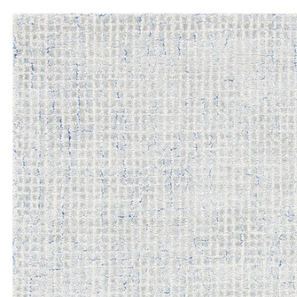 Minimalist Silver and Blue Tufted Wool Abstract Area Rug - 5' x 8'