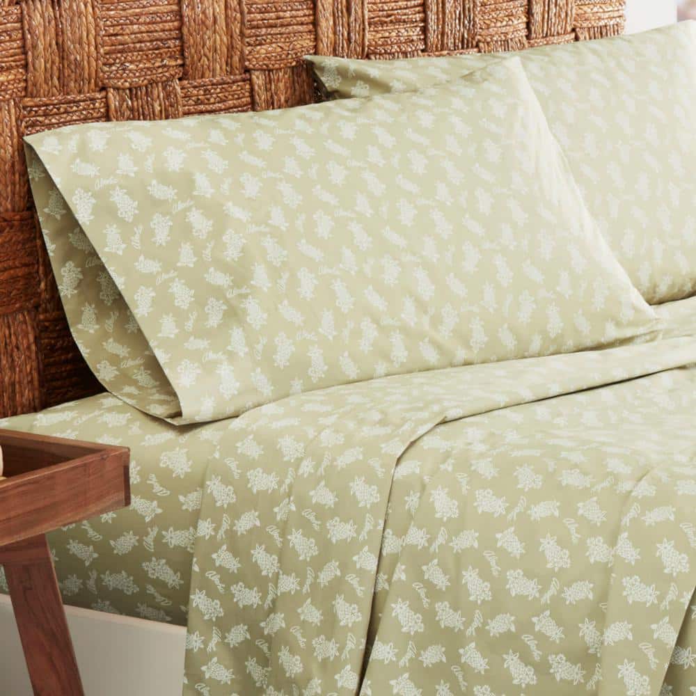 Aloha Pineapple Green Cotton Percale Queen Sheet Set