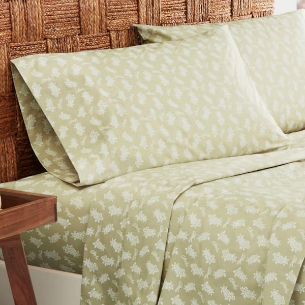 Tommy Bahama Hibiscus Bloom Cotton Sheet Set, Green, Queen