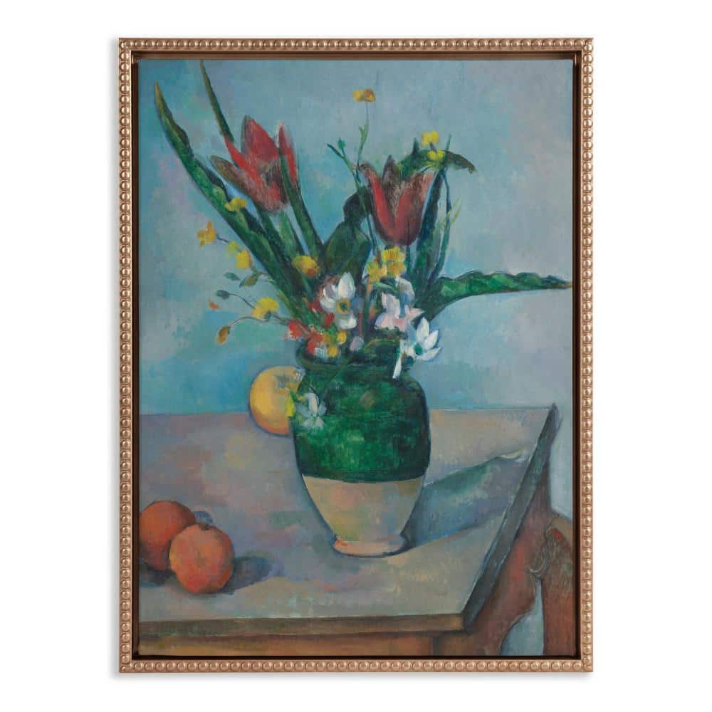 Gold Beaded Frame Vintage Tulip Vase Canvas Print 18"x24"