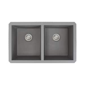 Radius Undermount Granite 32 in. Equal Double Bowl Kitchen Sink in Grey