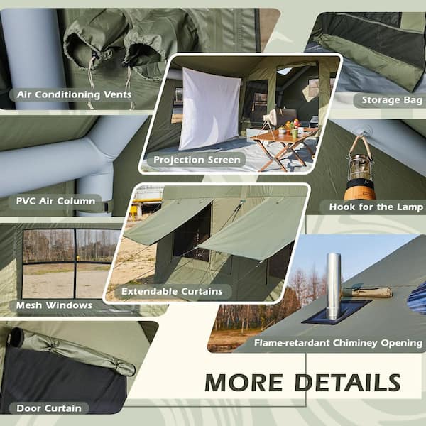 DSNAPE Basecamp 15.7 ft. x 11.8 ft. Green Inflatable Camping Tent