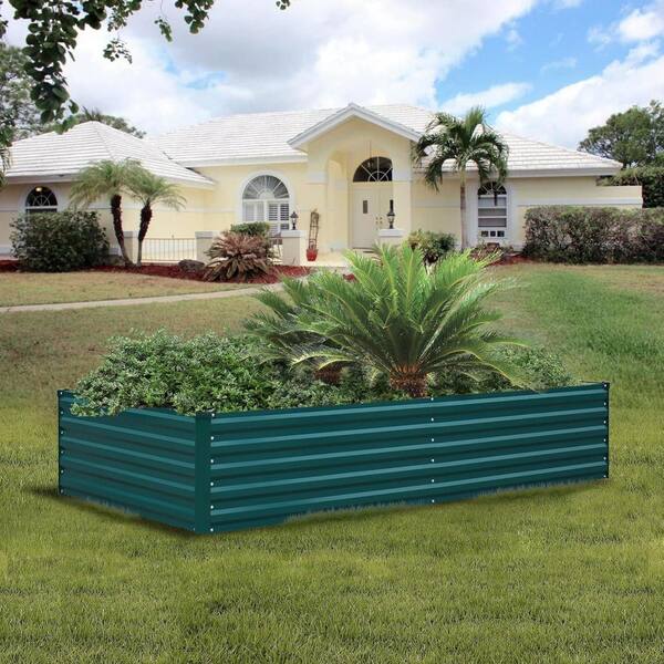 Oyezvary Raised Garden Bed 96 in. x 48 in. x 18 in. Green Metal Deep Root  Planter Box with Weed Barrier Fabric Green B28CSA04-1079