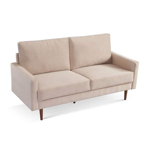 OS Home and Office Furniture Modern 69 in. Wide Square Arm Velvet Polyester Modern Rectangular Sofa in beige