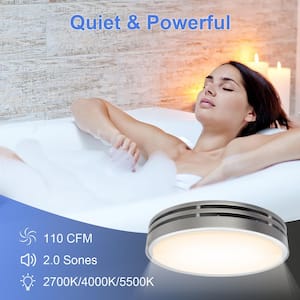 110 CFM, 2-Sones Bathroom Fan with Light, 15-Watt Dimmable 3CCT LED Light with 5-Watt 2-Color Night Light, Round, Silver