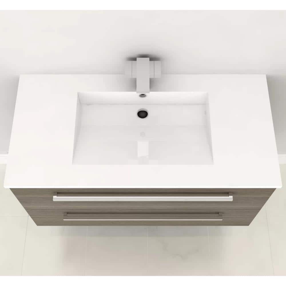 Aria 36" Gray Wall-Mount Single Sink Vanity with Marble Top