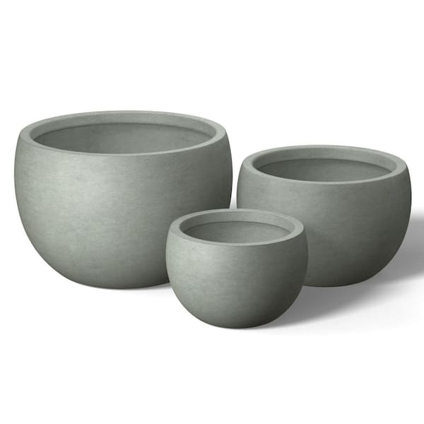11.5 in. 15 in. 19 in. Sage Gray (Enhanced Interior) Concrete Round Planter / Pot with Drainage Holes (Set of 3)