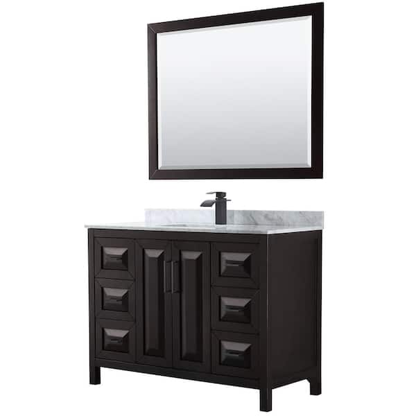 Wyndham Collection Daria 48 in. W x 22 in. D x 35.75 in. H Single Bath Vanity in Dark Espresso w/White Carrara Marble Top and 46 in. Mirror
