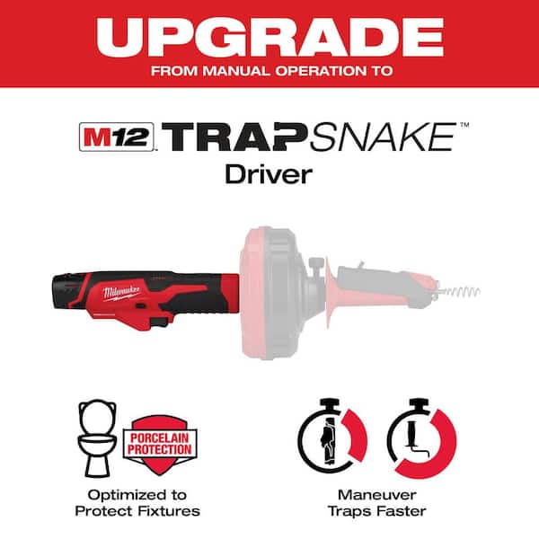 Milwaukee TRAP SNAKE 25 ft. Drum Auger with M12 Trap Snake 12-Volt