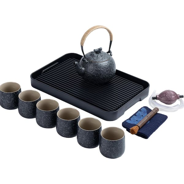 Asian Tea Set 1 Set Porcelain Japanese Teapot 700ml with 6 Tea Cups 205ml Heat Resistant Handle Tray Filter
