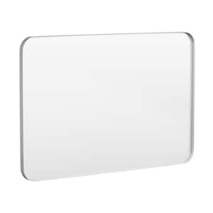 48 in. W x 32 in. H Tempered Glass Rounded Rectangle Framed Wall-Mounted Bathroom Vanity Mirror in Silver