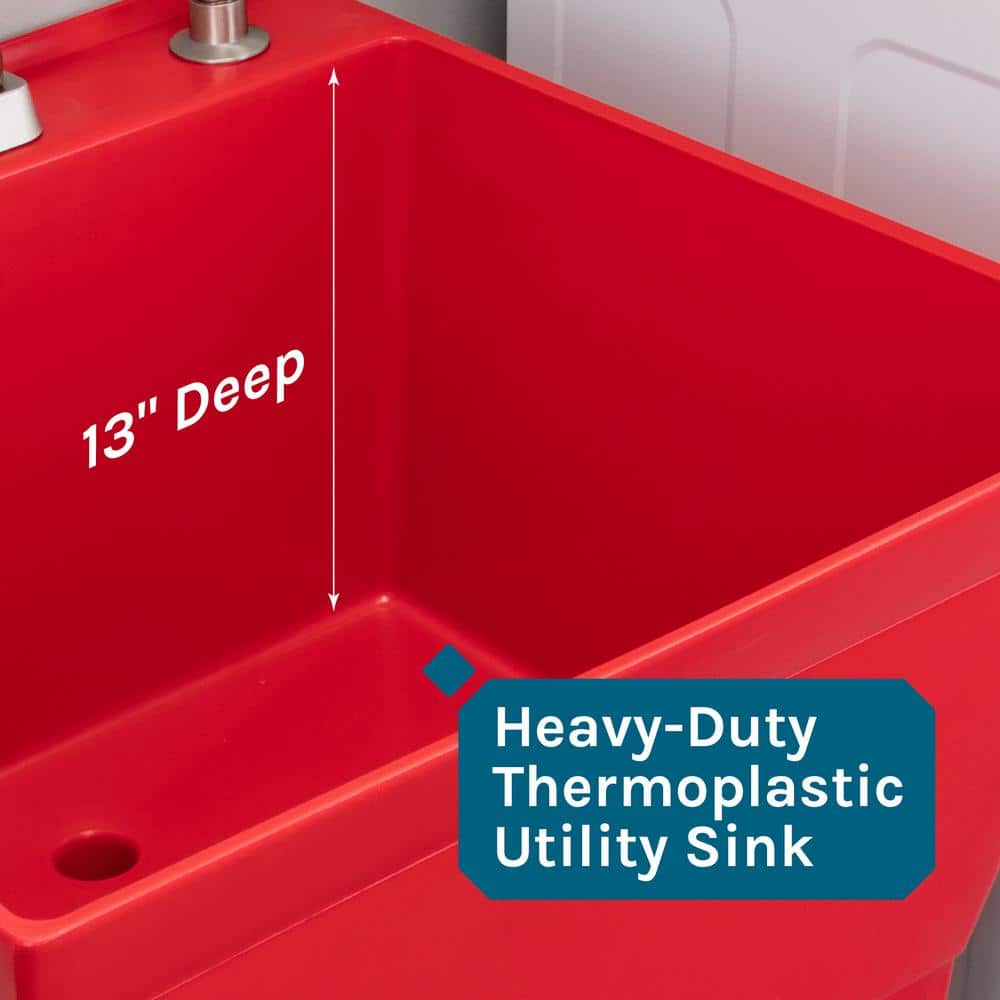Red Freestanding Laundry Sink with Stainless Steel Faucet