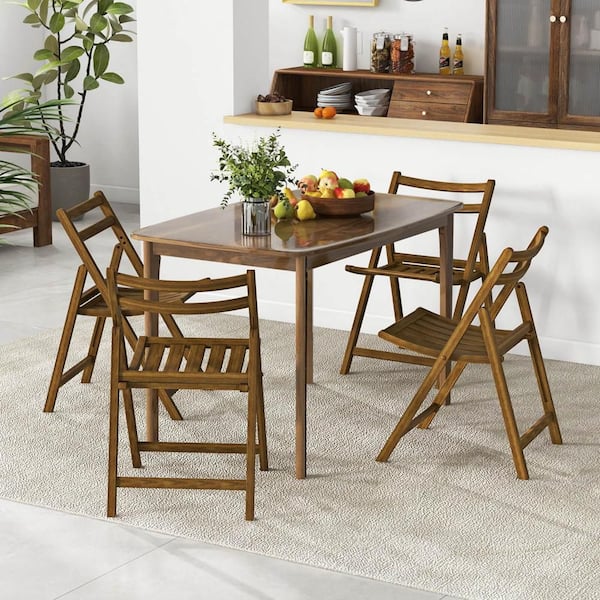 Walnut Folding Dining Chair with Rubber Wood Frame Slatted Seat Curved Backrest Set of 2