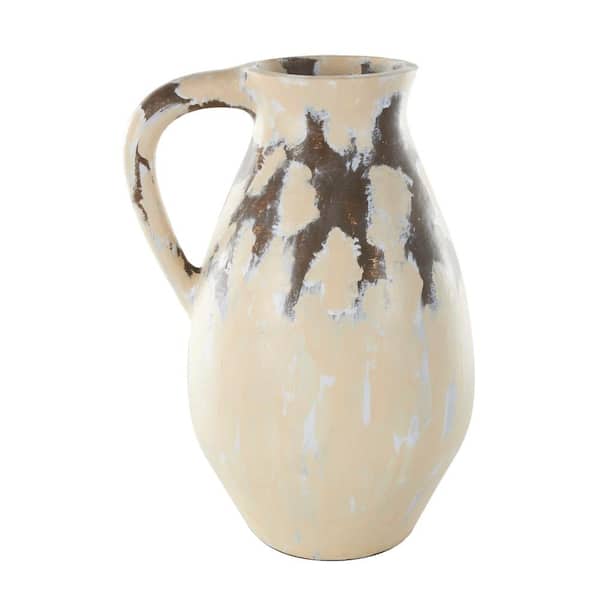 Litton Lane Cream Antique Style Pot Ceramic Decorative Vase with Curved Handle
