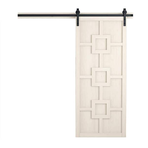 VeryCustom 30 in. x 84 in. The Mod Squad Parchment Wood Sliding Barn Door with Hardware Kit in Stainless Steel