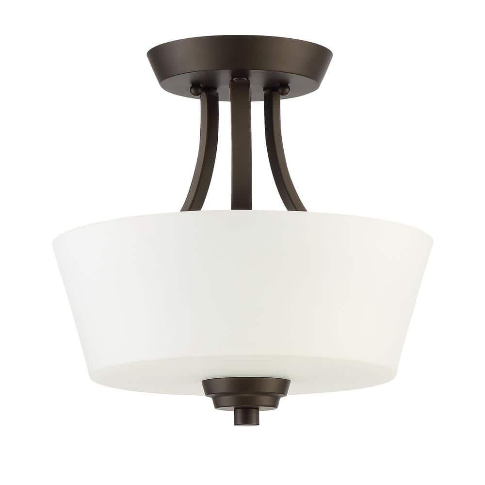 Espresso Brown 13" Drum Shade Ceiling Light with Frosted Glass